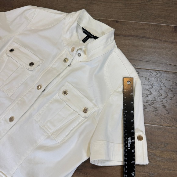 WHITE HOUSE BLACK MARKET‎ Short Sleeve Utility Jacket Cream Gold Button Size 12 - Picture 7 of 9